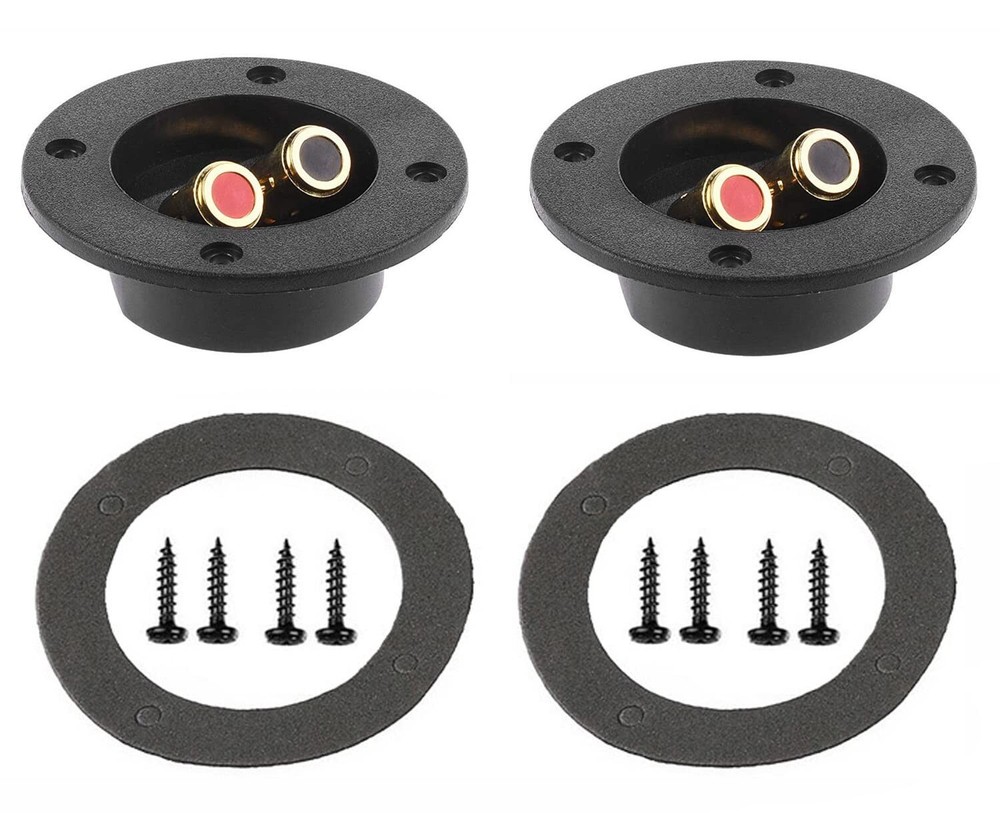 BLUECELL 1 Pair 3-Inch Double Binding Round Gold Plate Push Spring Loaded Jacks