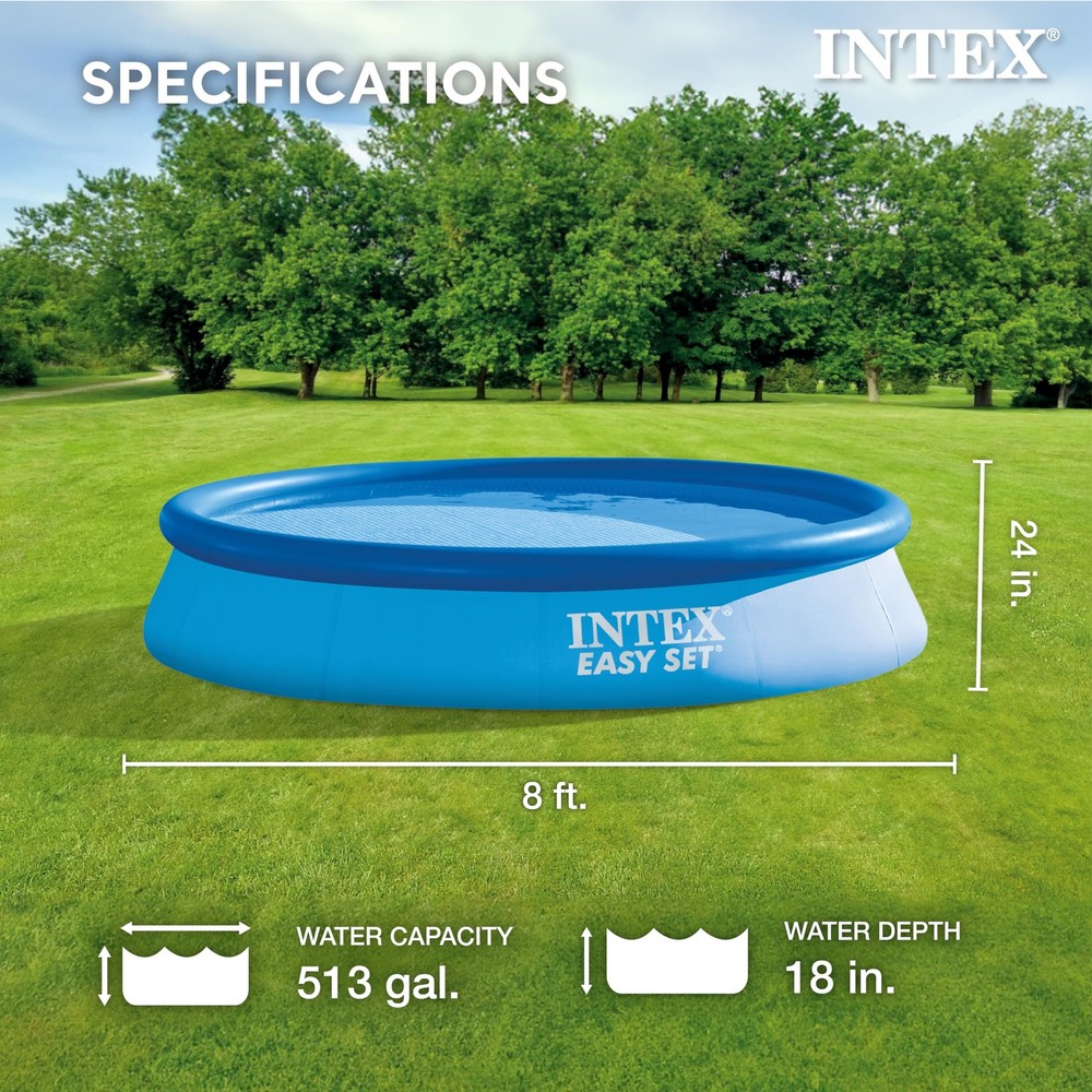 Intex Easy Set 8Ft Round Pool With Filter Pump Summer Fun Inflatable 24In Deep