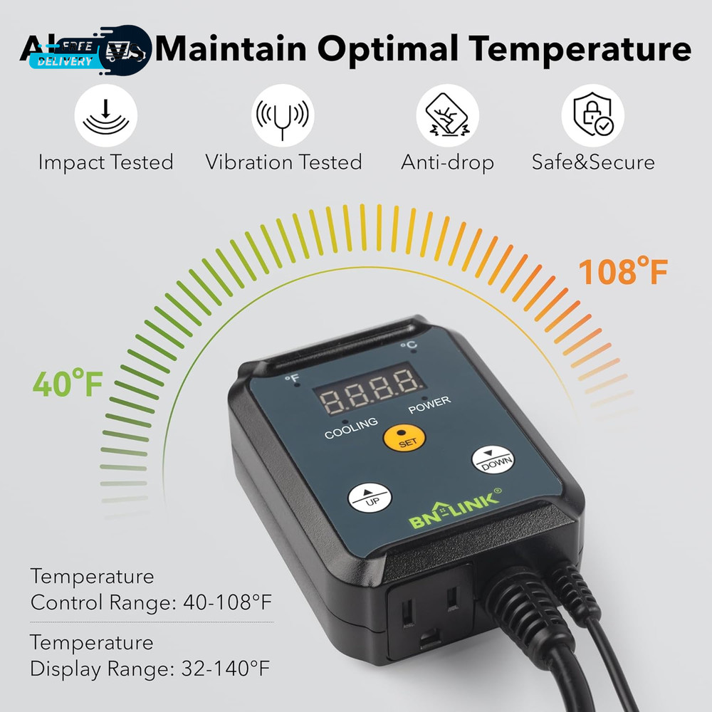 Digital Cooling Thermostat Controller, Temperature Controlled Outlet Attic Fan