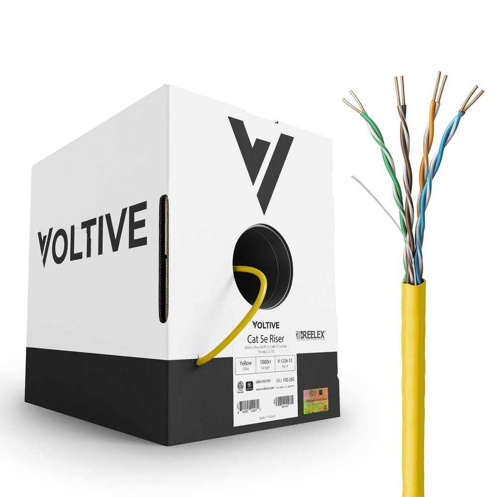 Voltive Cat5e Riser (CMR) Ethernet Cable - UTP, OFC, 1000FT, Yellow