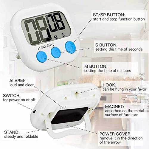 6 Pack Large Screen Digital Kitchen Timer, Magnetic Timer, Big Digits 6pack