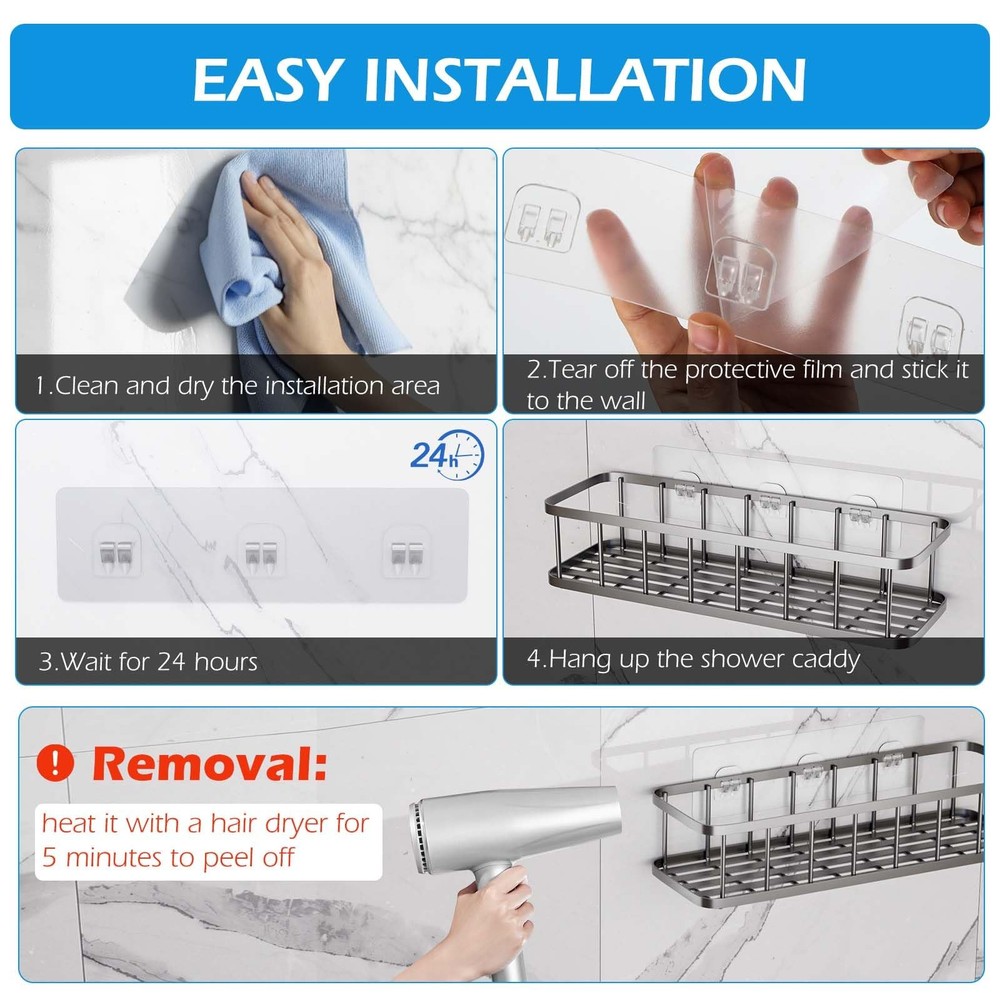 12 Pack Shower Caddy Adhesive Replacement, Shower Adhesive Strips, Strong Adh...
