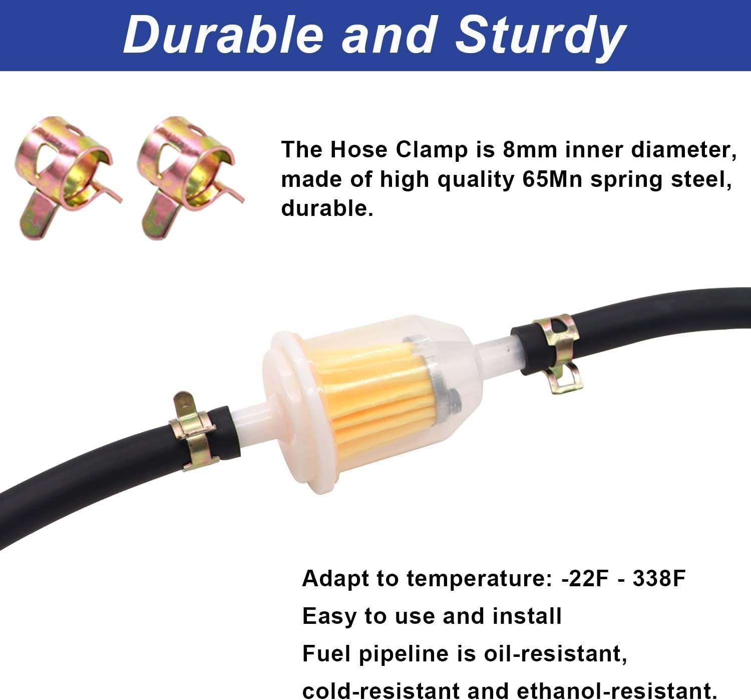 1/4 Inch ID Fuel Line Hose 10Ft + 20 Hose Clamps for Small Gas Engines-Free Ship