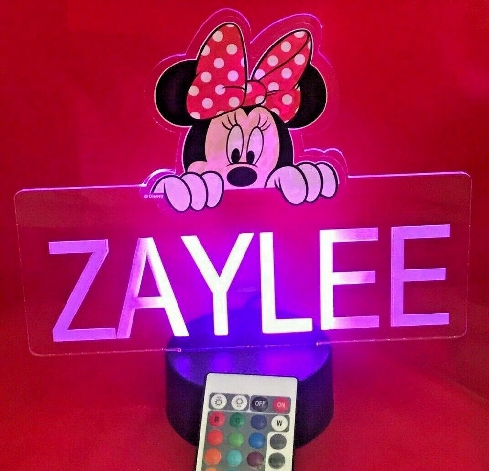 Minnie Mouse Disney Light Up Night Light Table Lamp LED Personalized With Remote