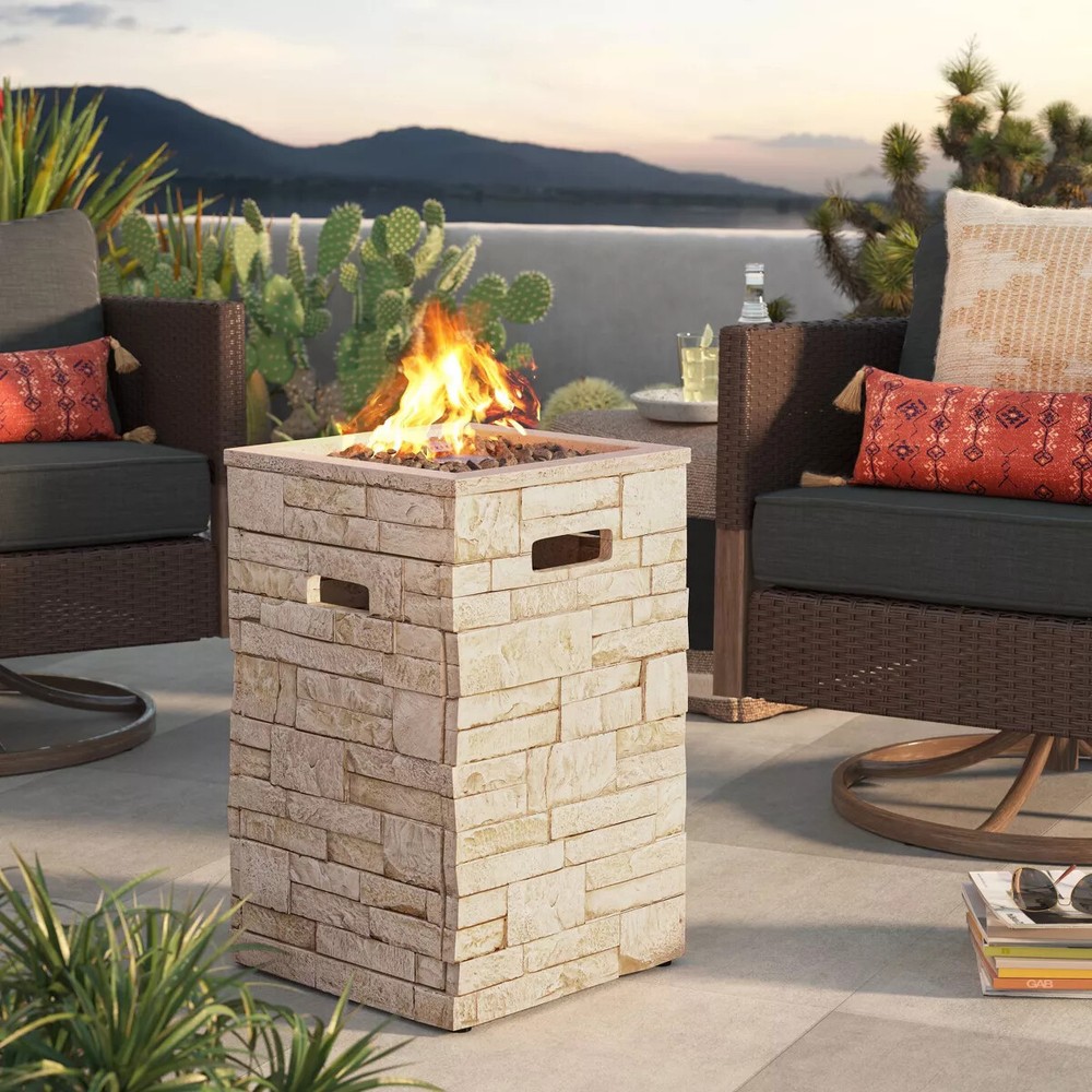 16" Stack Stone Liquid Propane Column Fire Pit Light Brown 30,000 BTU