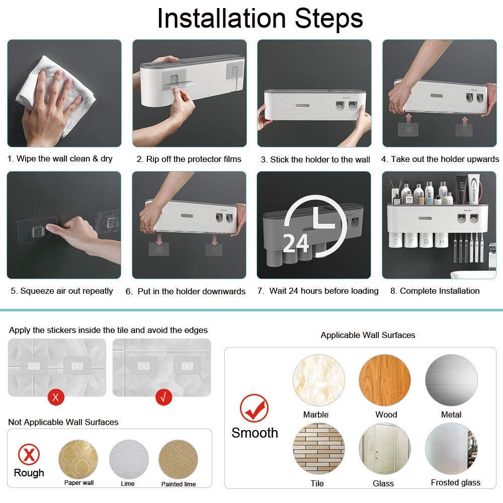 Toothbrush Holders Wall Mounted, Toothbrush Holder with Automatic Toothpaste ...