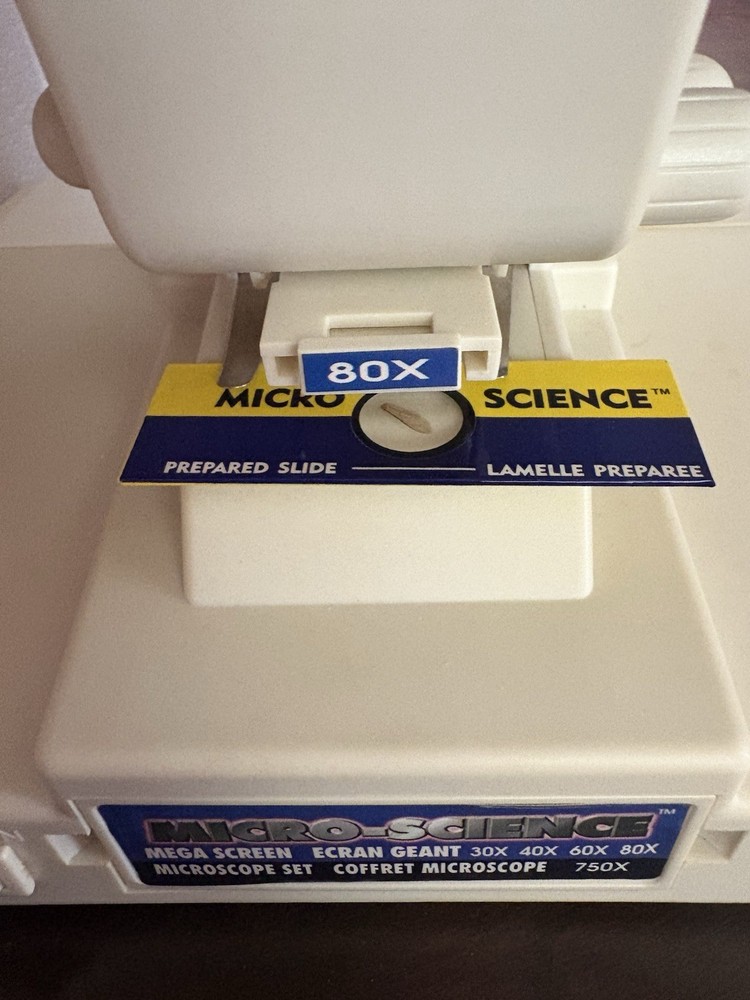 Vintage MICRO-SCIENCE MEGA SCREEN MICROSCOPE 62 PCS 1998-Used/Powers On