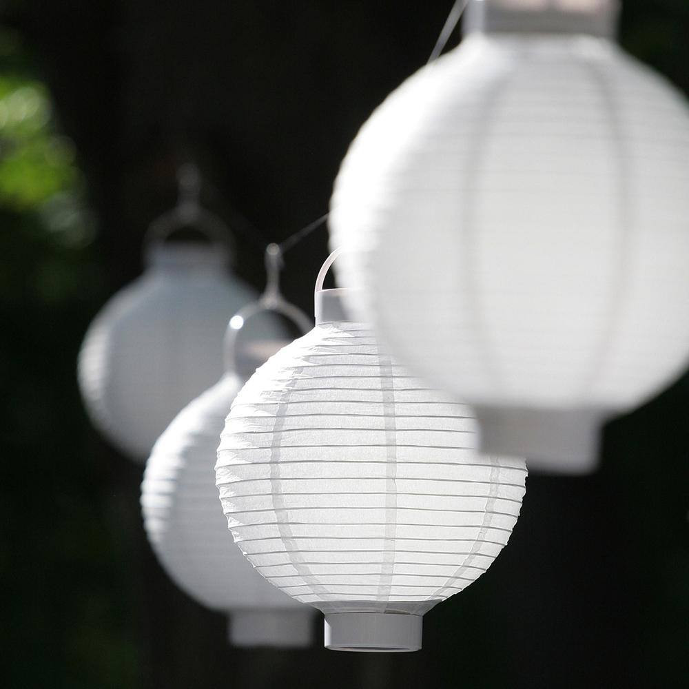 8 In. Solar White Nylon round Lantern (3-Pack)