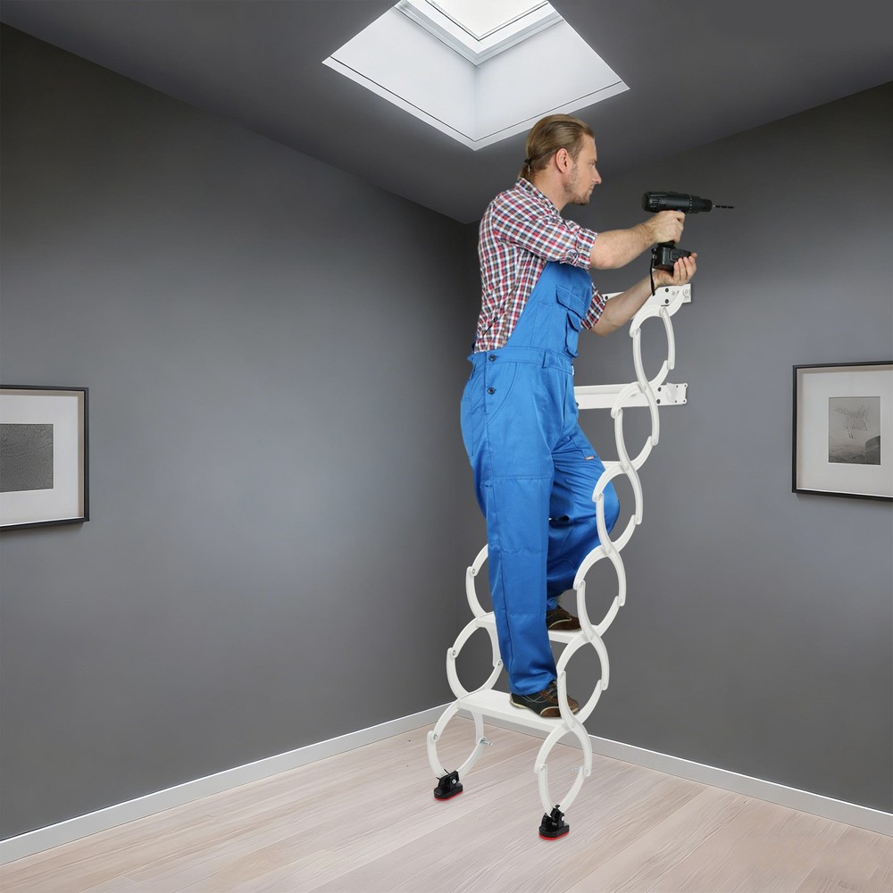 Attic Loft Pull Down Ladder 6 Step Wall Mounted Folding Loft Ladder Stairs White