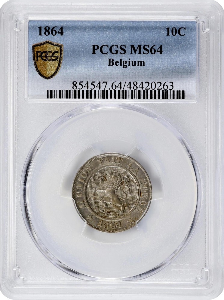 Belgium 10 Centimes 1864 PCGS: MS 64. #C826