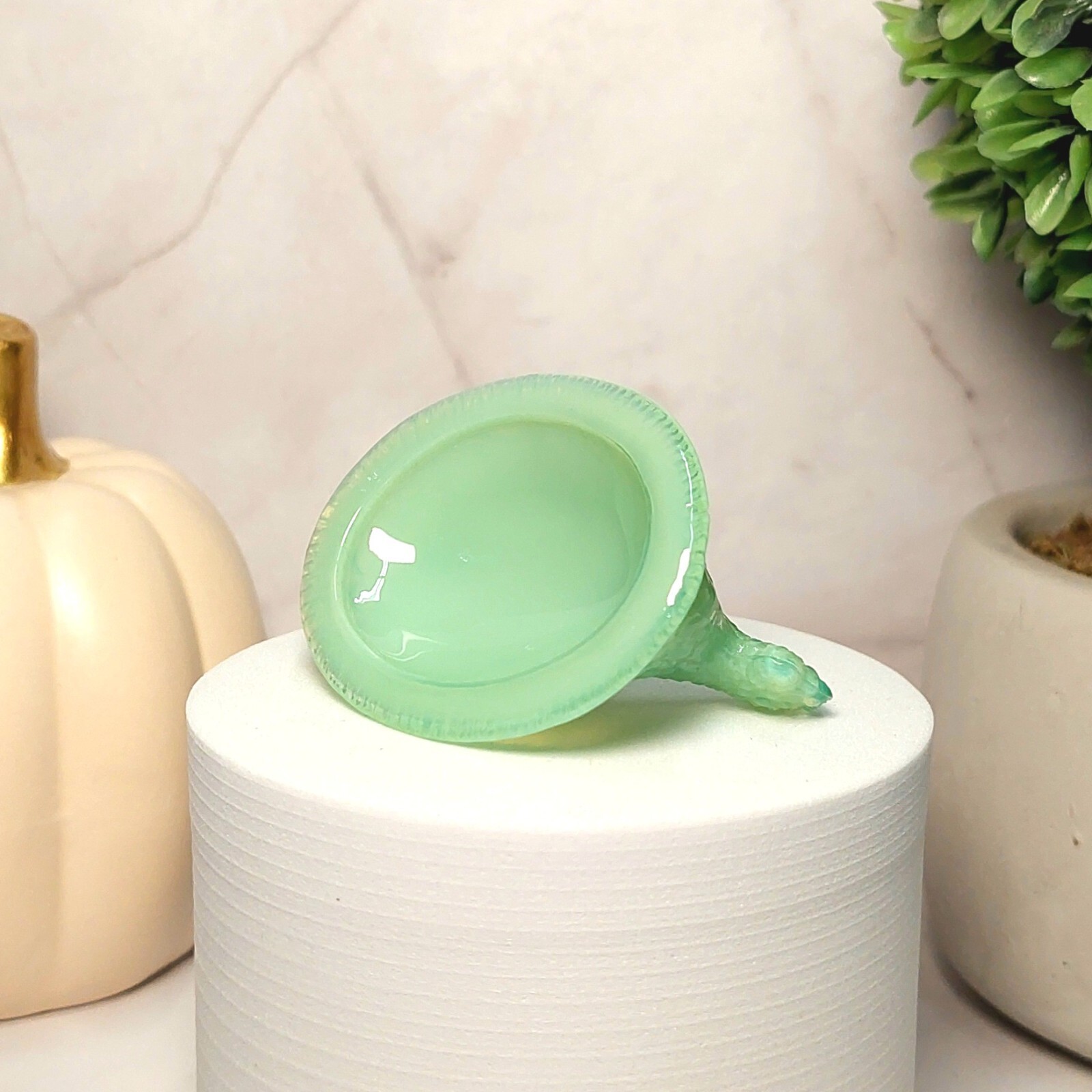 Jadeite Depression Style Glass Hen On Nest Chicken Salt Cellar Dish, VTG Style