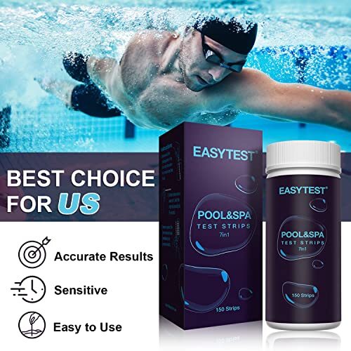 EASYTEST 7-Way Pool Test Strips 150 Strips Water Chemical Testing - White