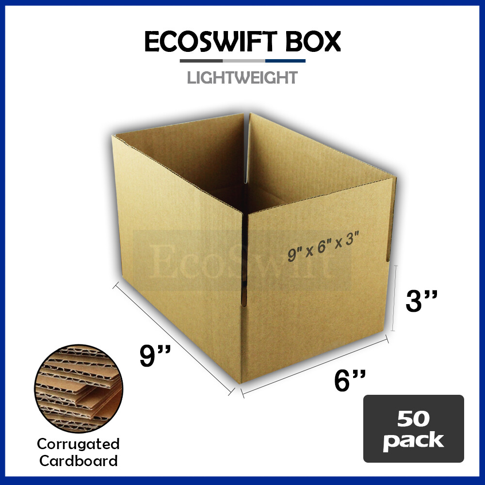 50 9x6x3 EcoSwift Cardboard Packing Moving Shipping Boxes Corrugated Box Cartons