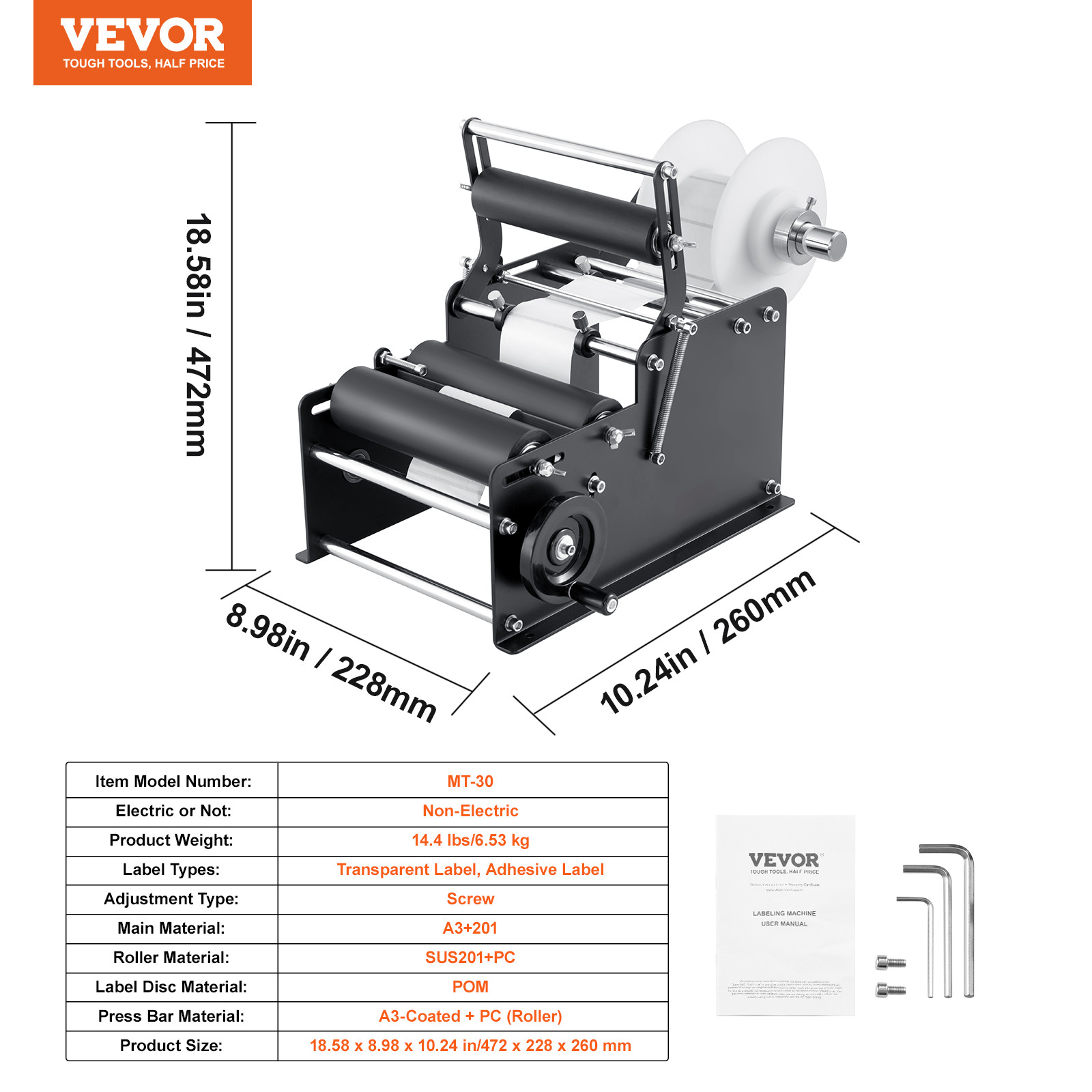 VEVOR Manual Round Bottle Labeling Machine Label Applicator 15-20 Bottles/min