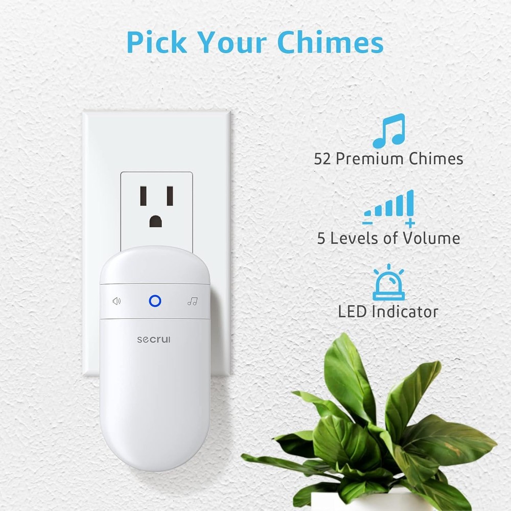 Wireless Door Chime Kit ABS 500ft Range Adjustable Volume Easy Install