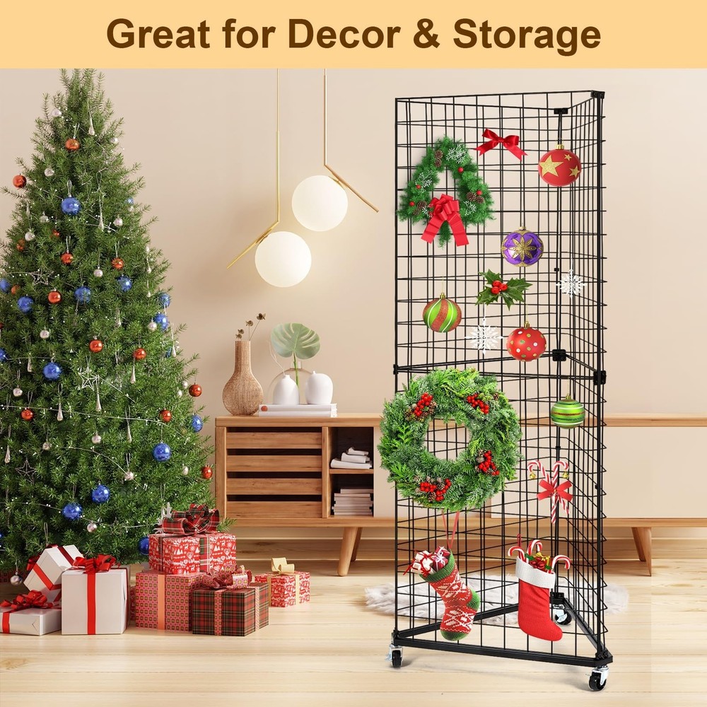 GADFISH Triangular Gridwall Panel Display Stand, 24" x 20.87" x 68", Black