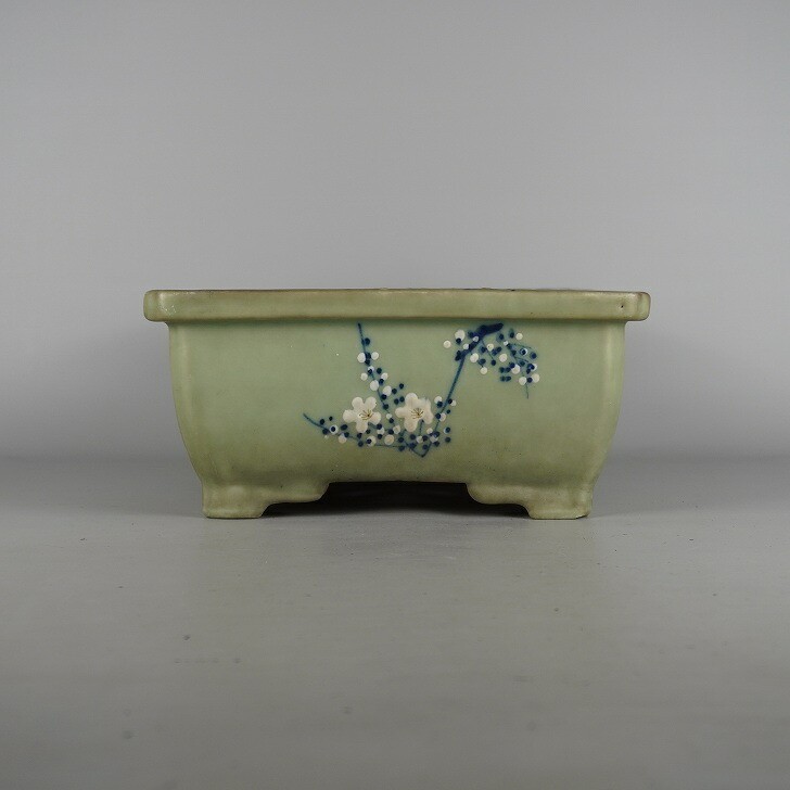 Seto Ware Bonsai Pot Rectangular 31.8cm Flower Design Glazed Japanese Container