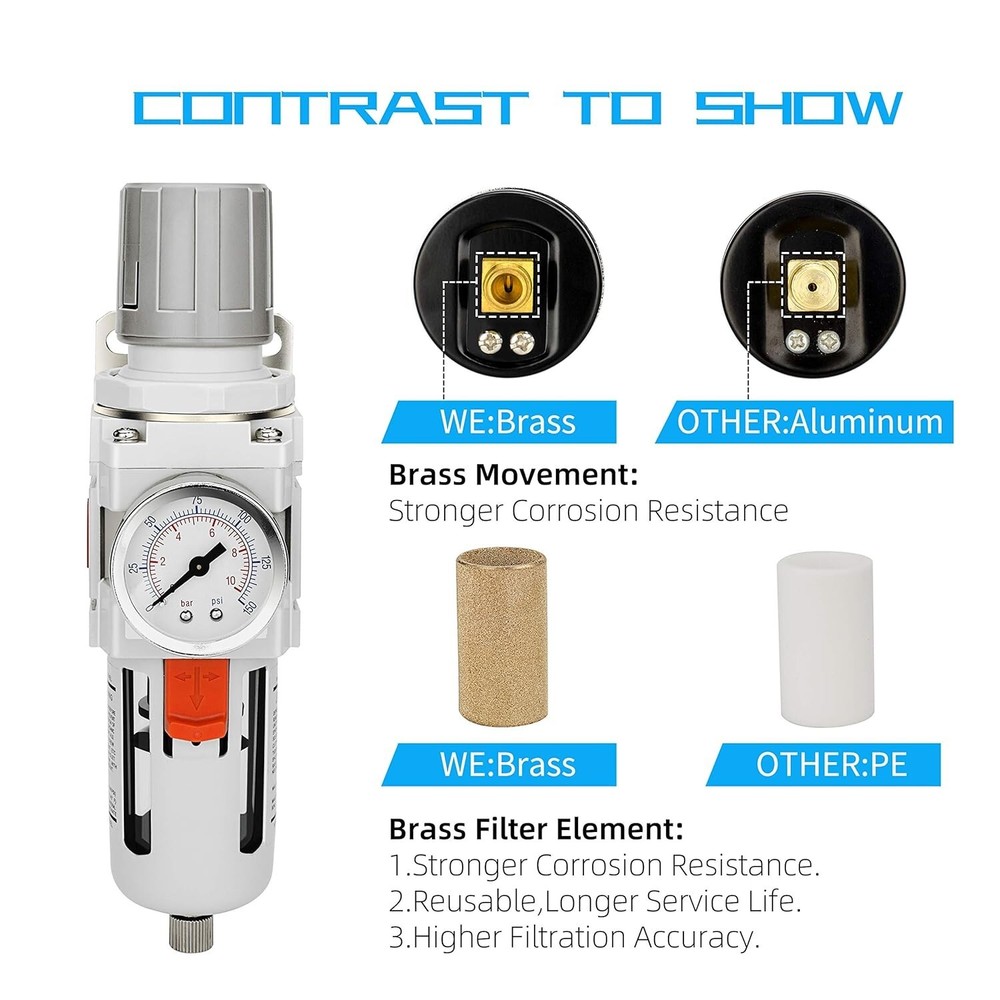 Efficient Air Management Combo: Brass Filter Element & Semi-Auto Drain System
