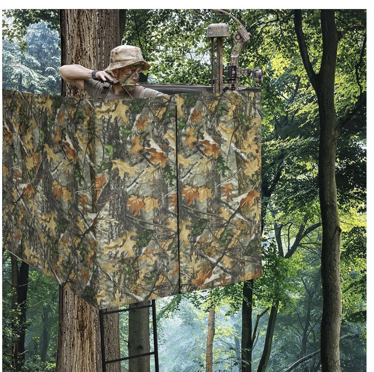 Hunting Tree Stand Blind Cover Camo 35" x 102" Blind 2 Person Stand for Deer New