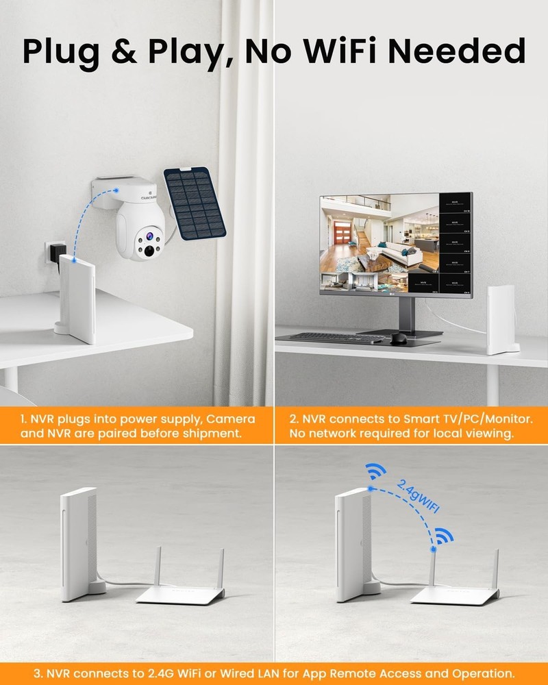 4MP WiFi Security Camera System Battery Solar Panel Wireless 2Way Talk Pan-Tilt