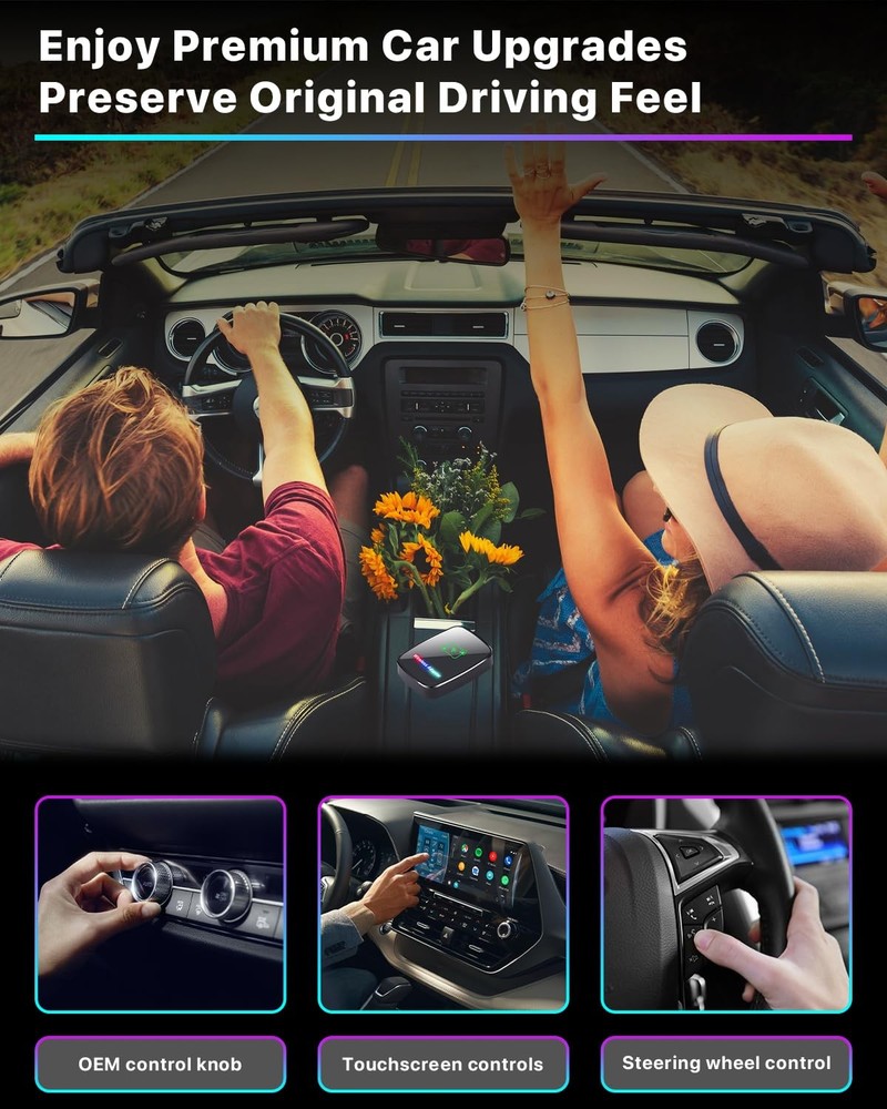 Omeyo Wireless CarPlay Adapter for & Android Auto, Auto Connect Black