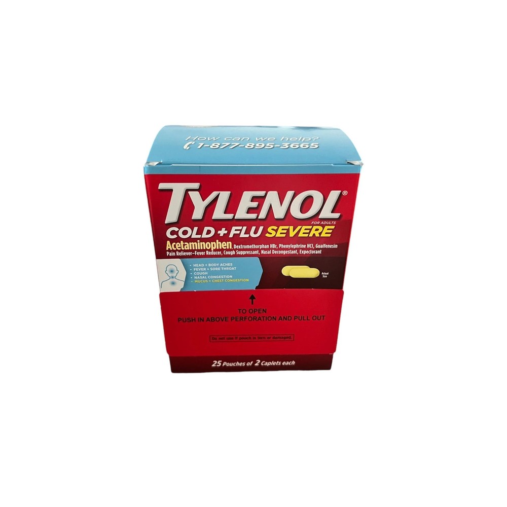 Tylenol Cold & Flu Relief Severe 50 count dispenser box