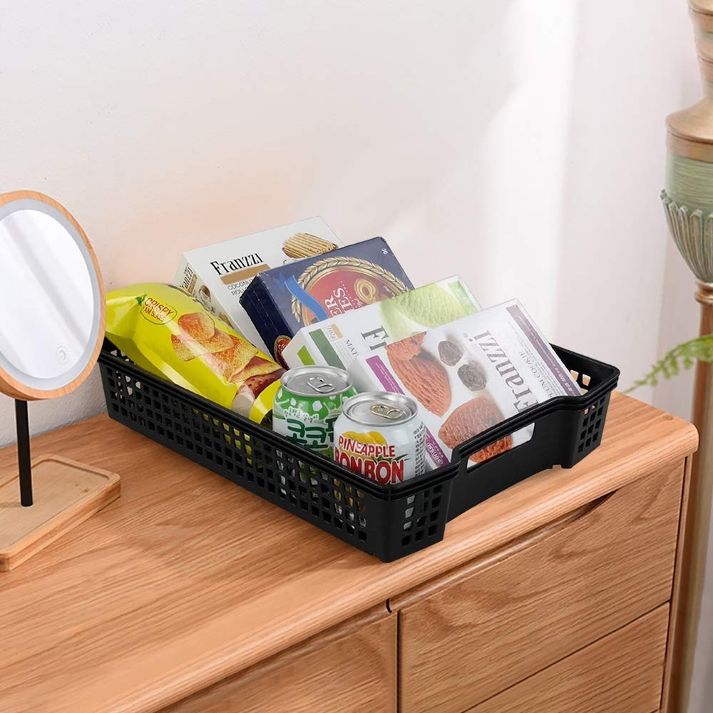 Stackable Kitchen Office Desk File Basket Trays, Black, 6 Packs