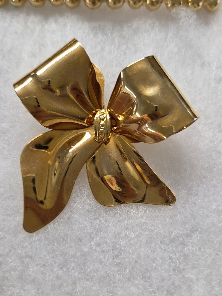 Vtg nos gold tone ribbon Bow Pin