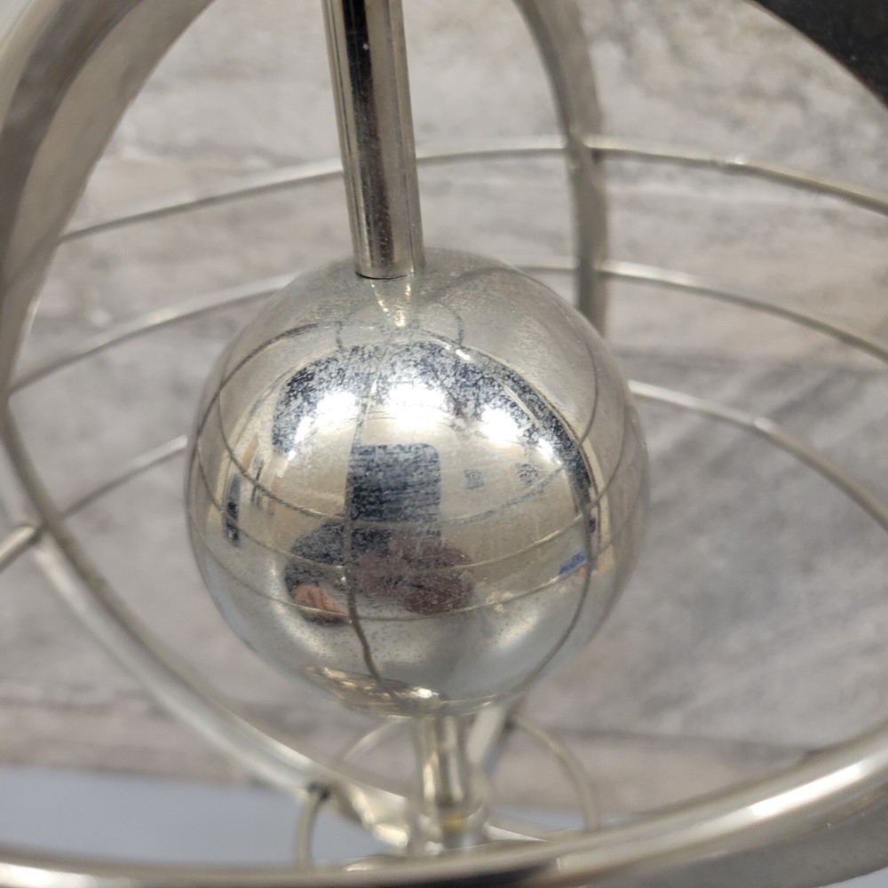 Silver Lacquered Metal Rotating World Globe 11" Desktop