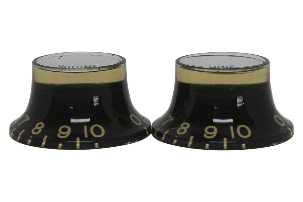 Vintage Correct Bell Hat Knobs Black with Silver Reflector US Set of 2