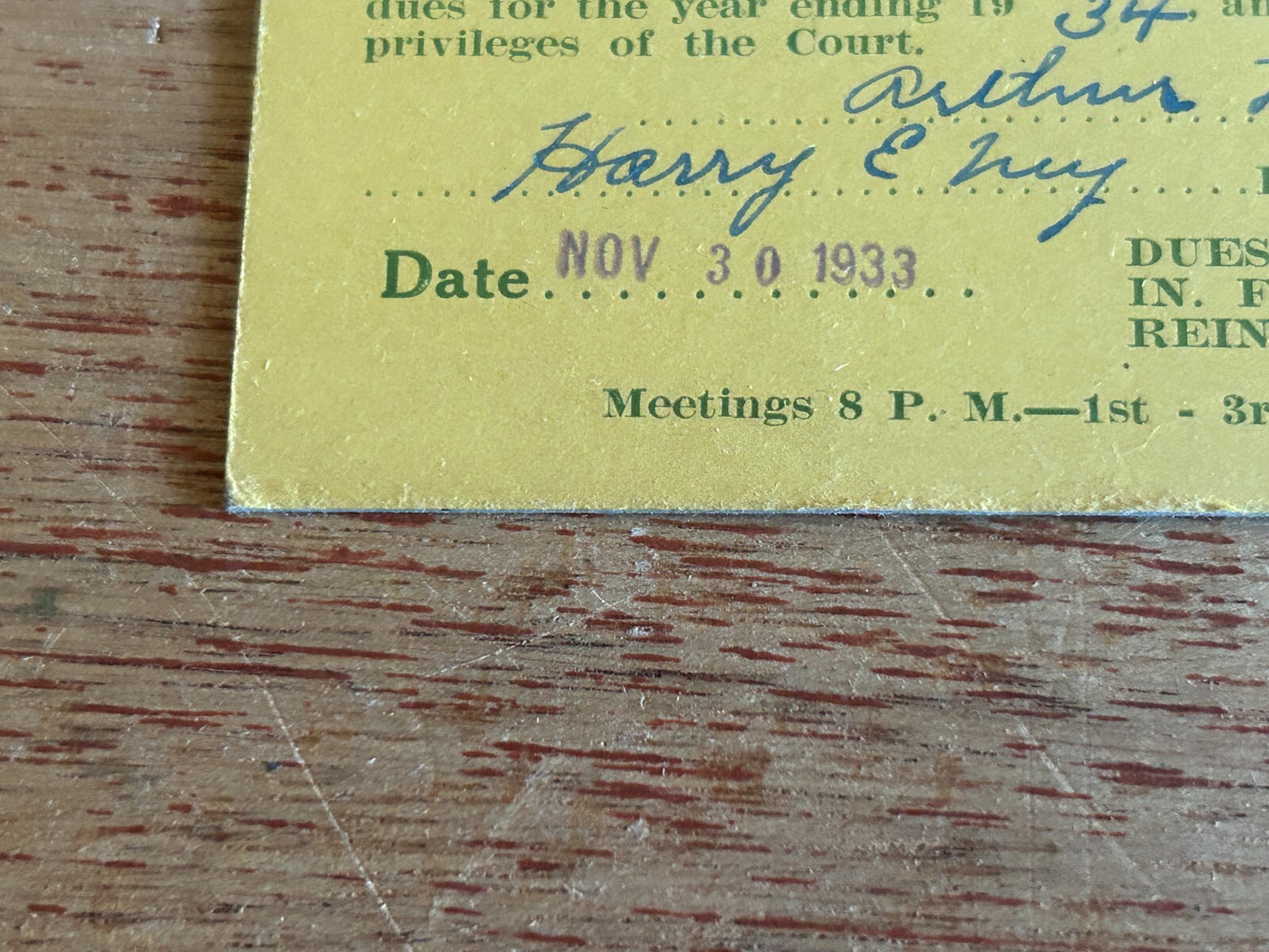 Order Independent Americans Member ID Card 1933 Myerstown Tulpehocken Council