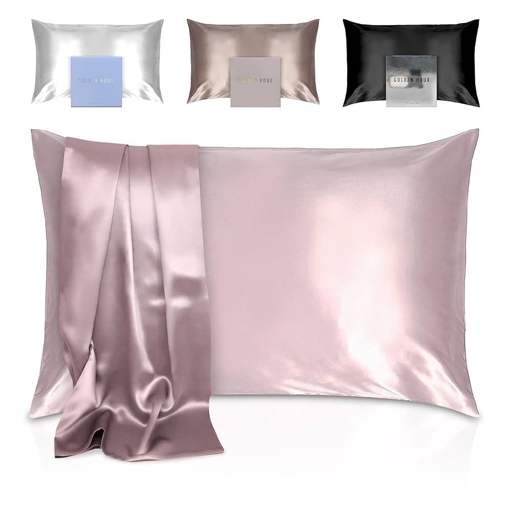 (Pink) 100% Mulberry Silk Pillowcase 22 Momme Queen with Zipper Luxury Soft
