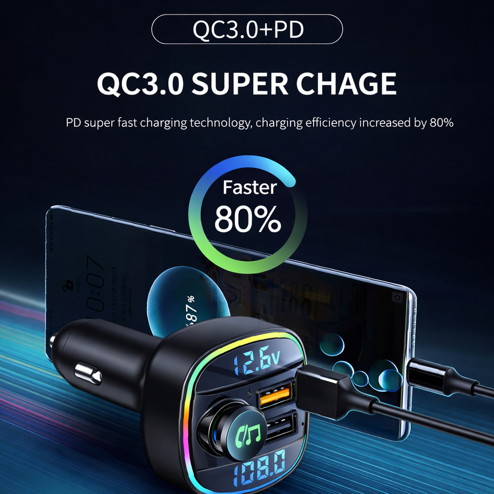 Bluetooth FM Transmitter Car Adapter Hands Free Radio USB Charger AUX Audio