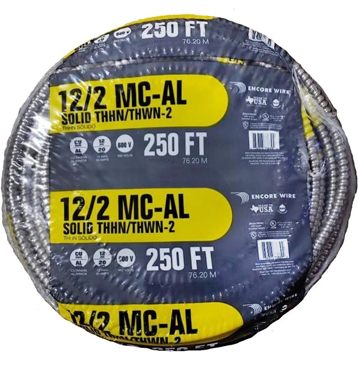 ENCORE WIRE METAL CLAD CABLE MC-AL 12 AWG SOLID ALUMINN - 1