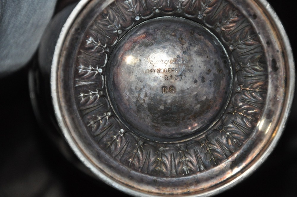 Antique 1847 Rogers Bros Silver plate Tea Set Marquise pattern MONOGRAMMED B