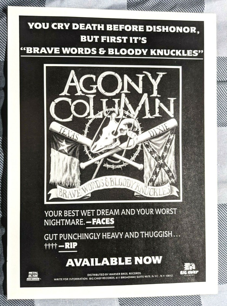 AGONY COLUMN / DEVIL CHICKEN / 1980 BRAVE WORDS LP / ALBUM MAGAZINE PRINT AD