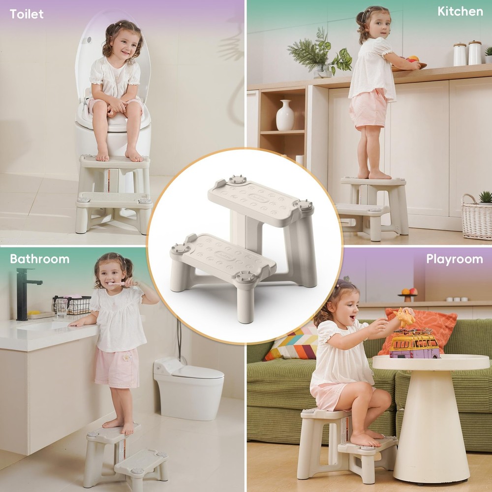 UNCLE WU Dual Height Kids Step Stool - Potty Training, Bathroom, Kitchen - Greig