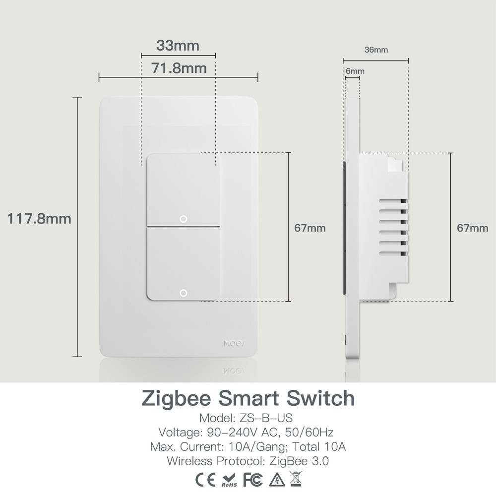 MOES 1/2/3/4 Gang Zigbee Smart Light Switch Wall Push Button Alexa Google APP