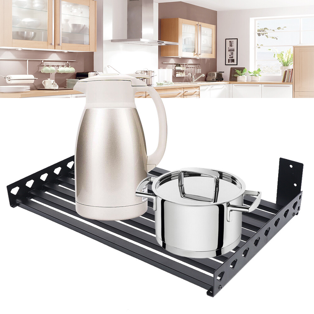 Microwave Oven Bracket Shelf Kitchen Holder Storage Rack Wall Mount with 4 Hooks