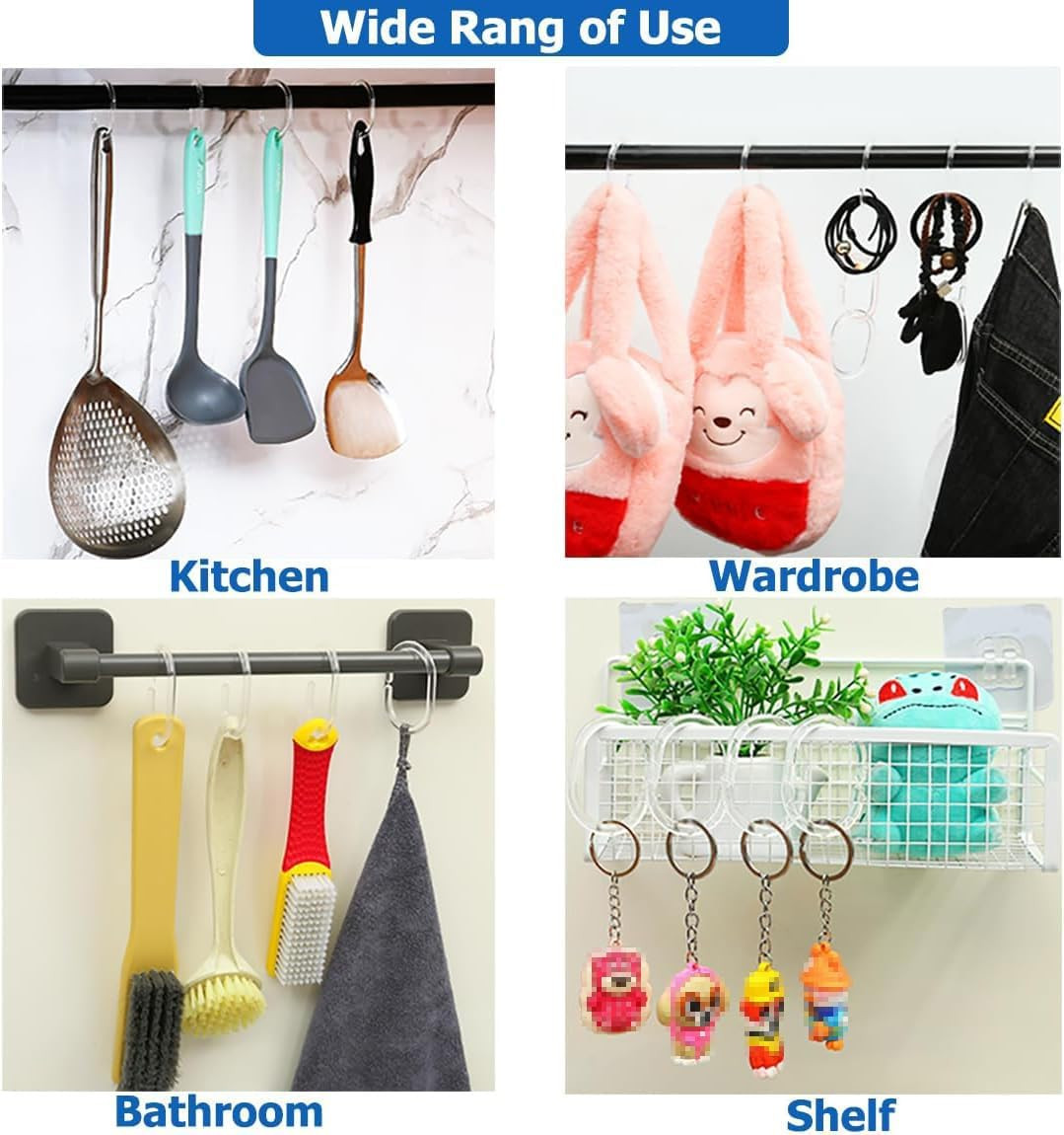 24 PCS Shower Curtain Rings, Plastic Clear Shower Curtain Hooks, C-Shaped Rings