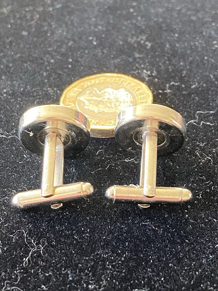 Patterned silk faced cufflinks - red fabric/silver tone