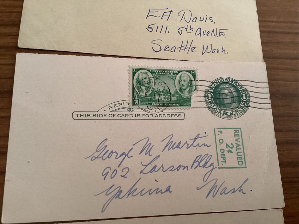 US postal cards X 3 ~ 1940’s, 50’s, 60’s