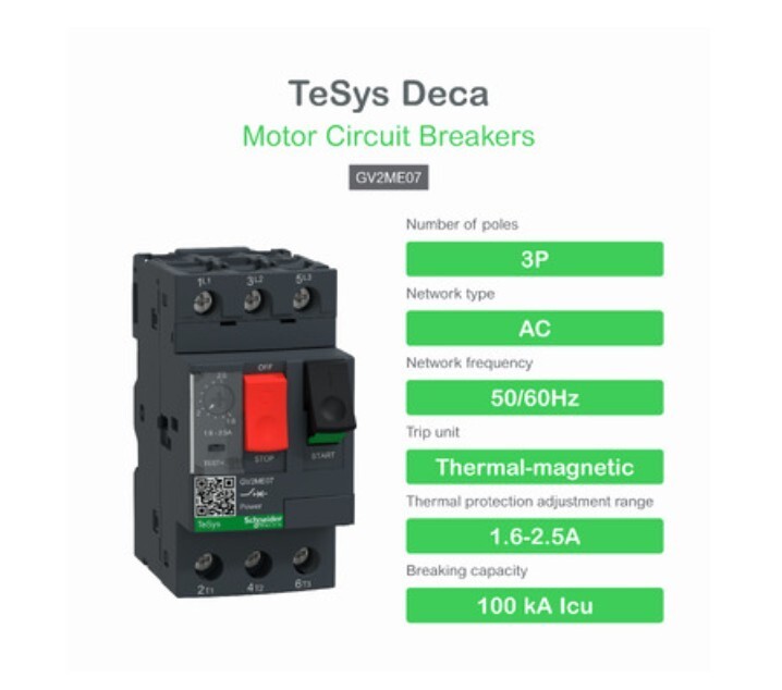 Schneider Electric GV2ME07 Manual Motor Circuit Breaker 3P 1.6 to 2.5A USA STOCK