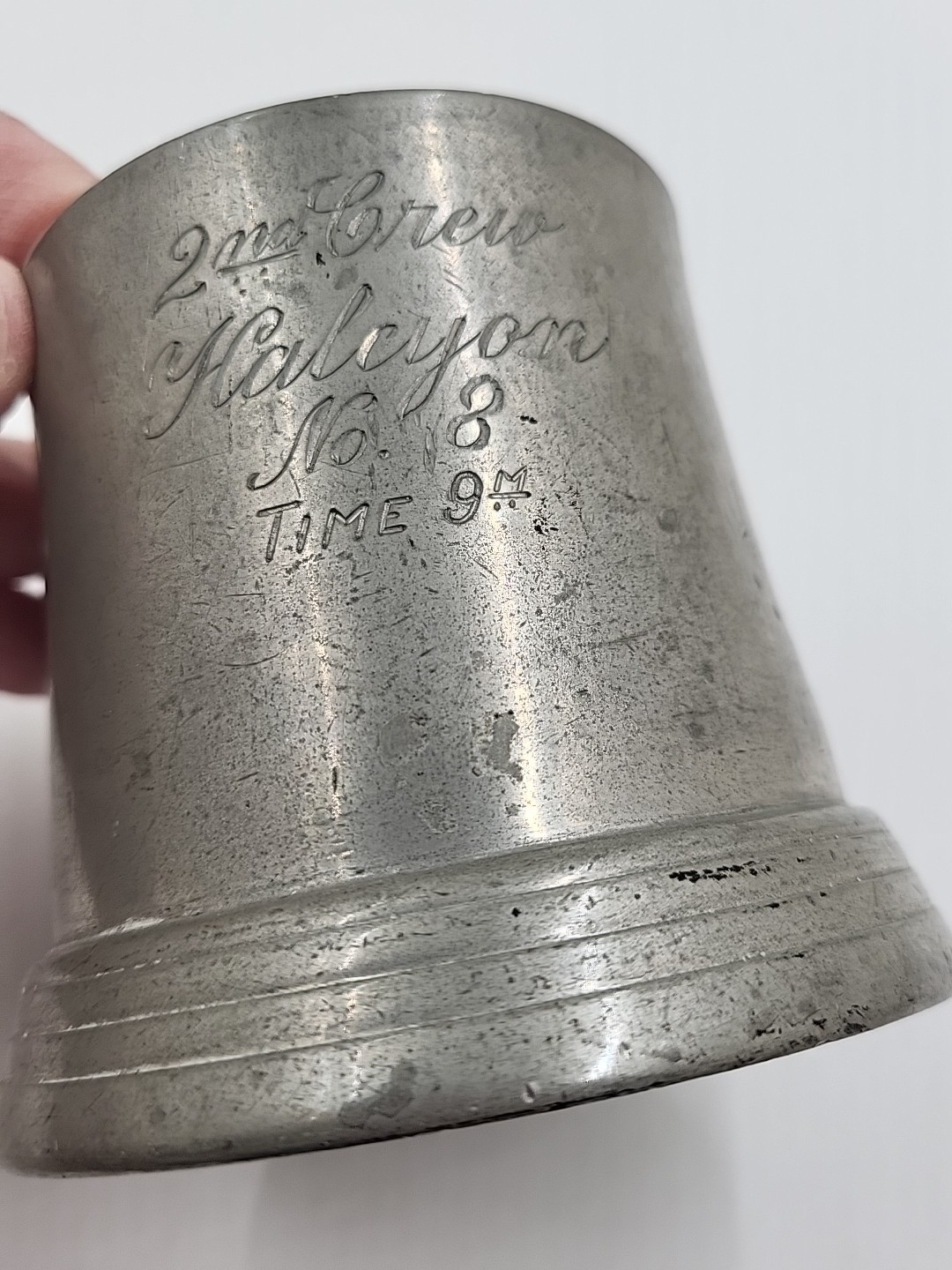 2~Vintage Reed & Barton Pewter Tankard Mugs #124,#232 Glass Bottoms Engraved