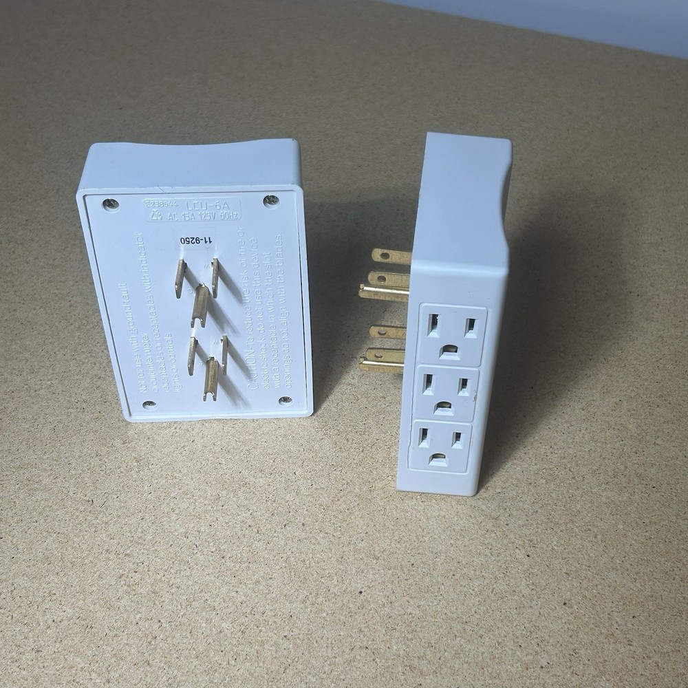 2 Pack Side Outlet Adapter ~ 6-Outlet Extender, 3 Prong White