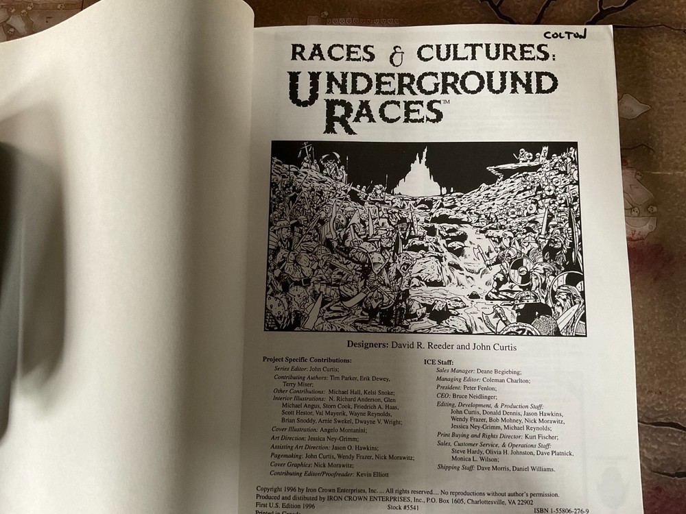 Rolemaster RPG Races & Cultures: Underground Races Sourcebook I.C.E. PB