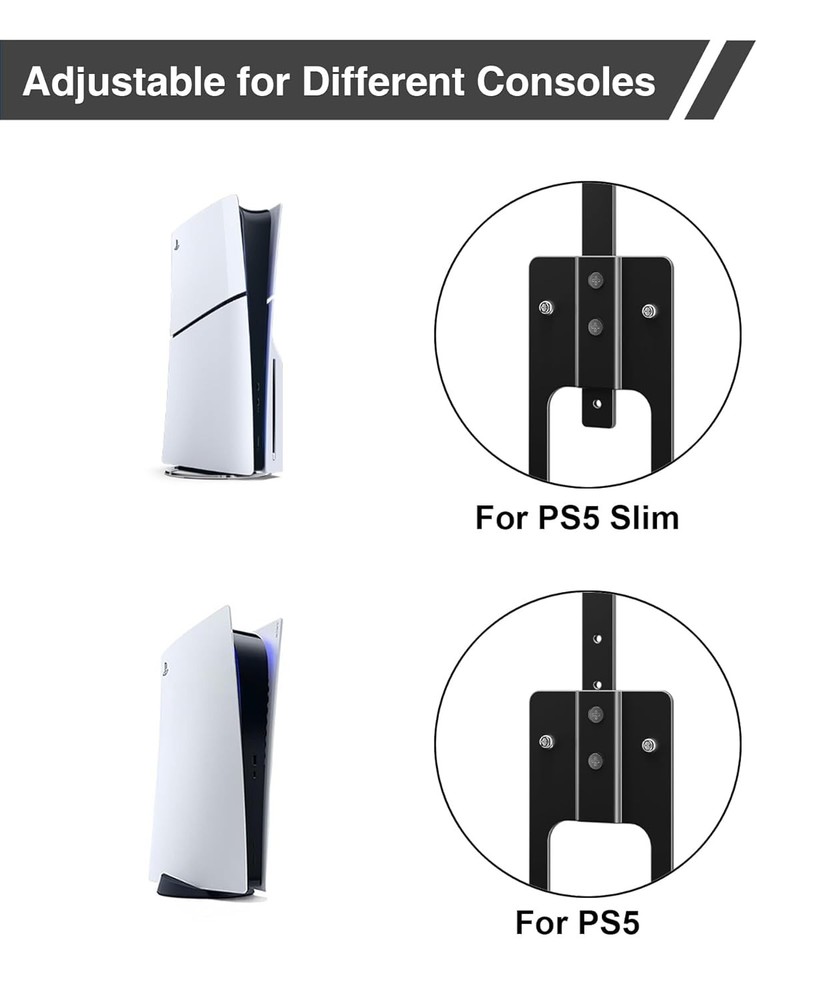 Upgraded Adjustable Console Holder Wall Mount for PS5: Black Gaming Stand for Pl