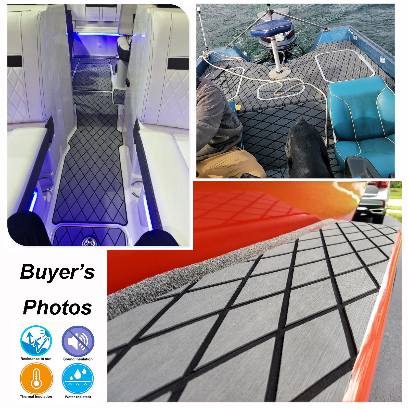 EVA Foam Boat Flooring Nonskid Marine Sea Decking Carpet , Dark Gray Diamond Mat