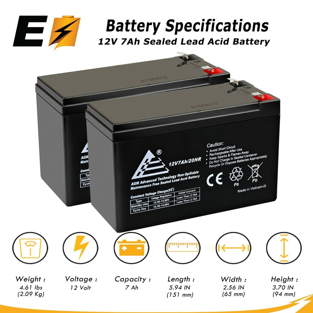 2 Pack: 12V 7Ah Compatible Replacement Battery for RBC2 APC
