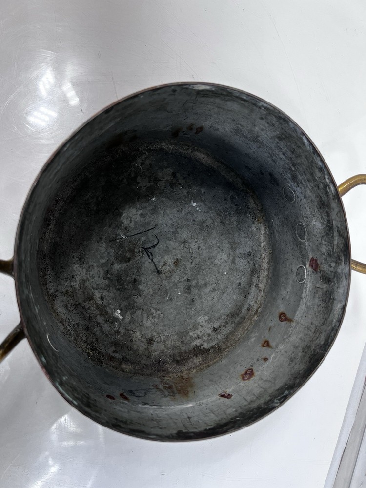 Vintage Solid Copper Stock Pot with Brass Handles Cookware 7x4”